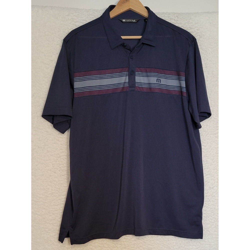 Travis Mathew Mens‎ Shirt Sz XL Short Sleeve Polo Golf Blue Pullover Stripe 1296